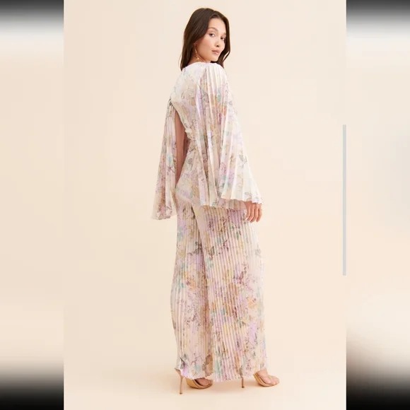 Significant Other Floral Pleated Jumpsuit with Dramatic Sleeves